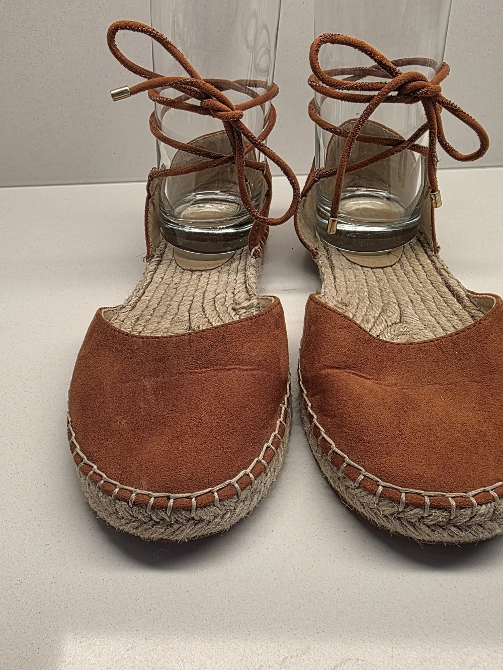 LOFT Tan Suede Espadrille Lace-Up Flats